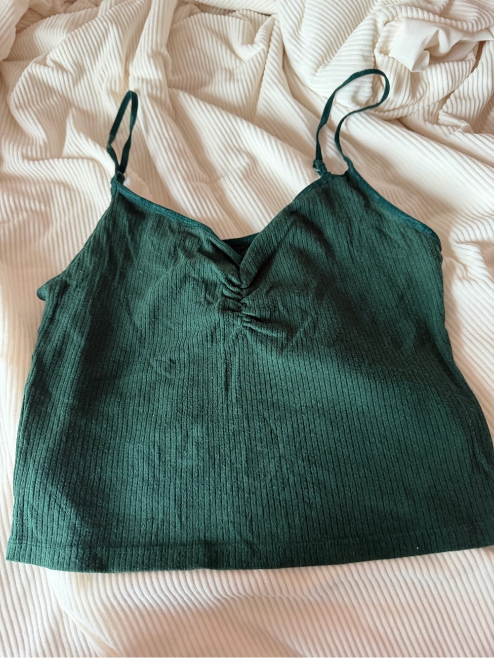 American Eagle Outfitters Dark Green Ribbed Ruched Cami